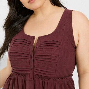 Torrid - Textured Jersey Scoop Neck Button Down Babydoll in Sassafras / Plum‌‌‌